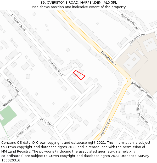 89, OVERSTONE ROAD, HARPENDEN, AL5 5PL: Location map and indicative extent of plot