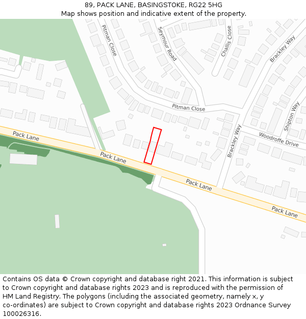 89, PACK LANE, BASINGSTOKE, RG22 5HG: Location map and indicative extent of plot