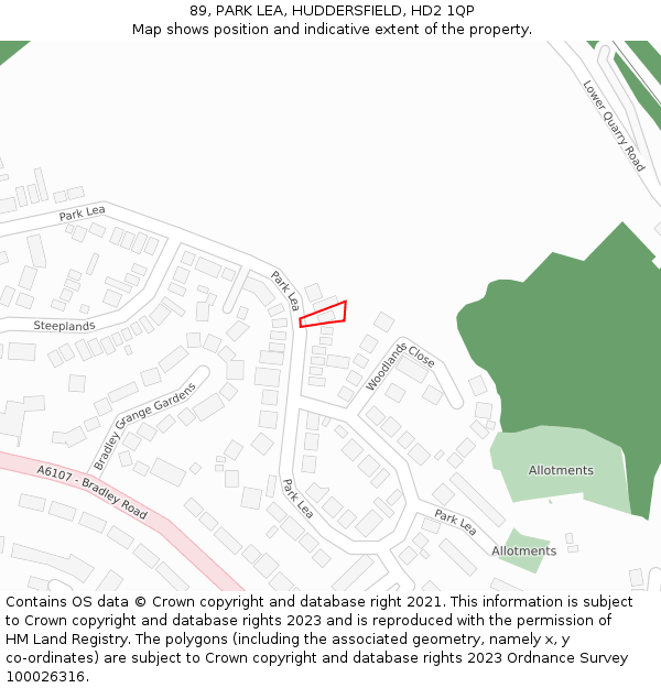 89, PARK LEA, HUDDERSFIELD, HD2 1QP: Location map and indicative extent of plot