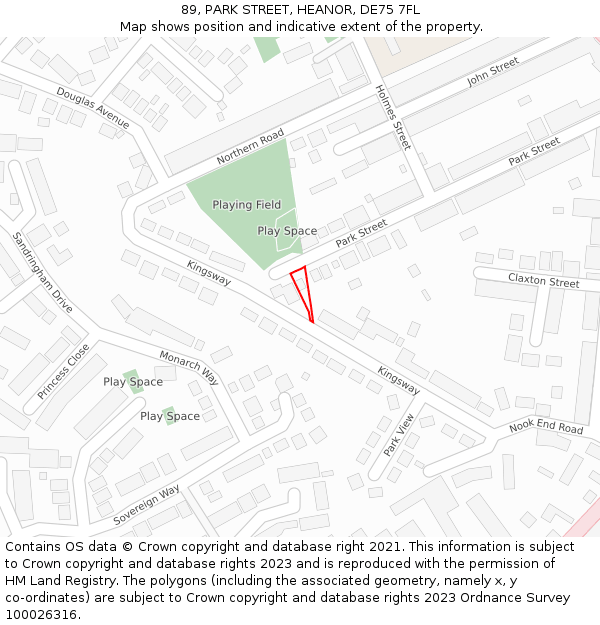 89, PARK STREET, HEANOR, DE75 7FL: Location map and indicative extent of plot