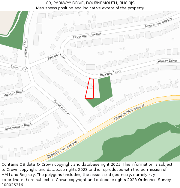 89, PARKWAY DRIVE, BOURNEMOUTH, BH8 9JS: Location map and indicative extent of plot