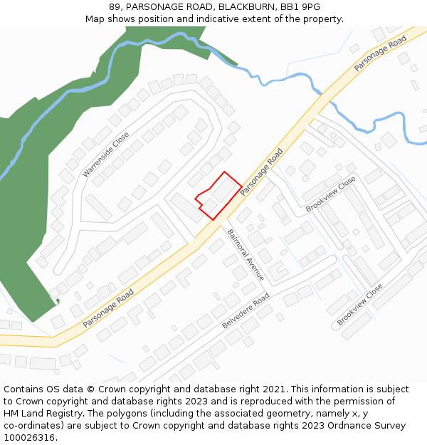 89, PARSONAGE ROAD, BLACKBURN, BB1 9PG: Location map and indicative extent of plot