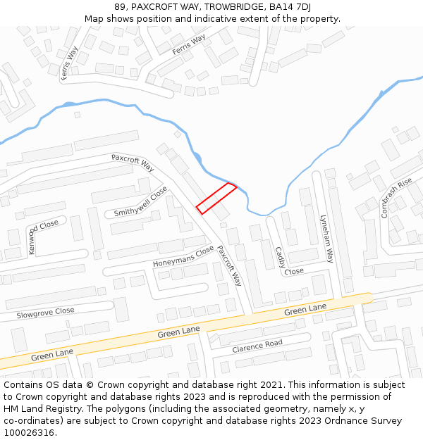 89, PAXCROFT WAY, TROWBRIDGE, BA14 7DJ: Location map and indicative extent of plot