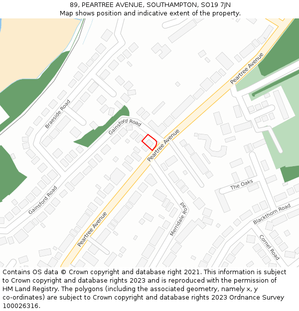 89, PEARTREE AVENUE, SOUTHAMPTON, SO19 7JN: Location map and indicative extent of plot