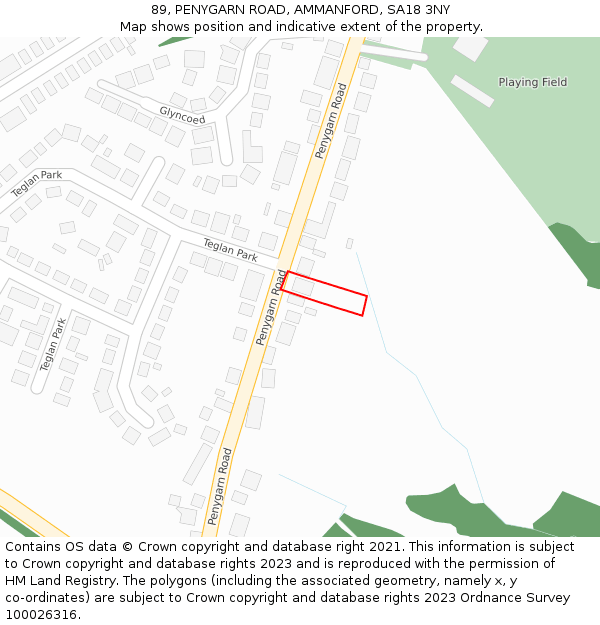 89, PENYGARN ROAD, AMMANFORD, SA18 3NY: Location map and indicative extent of plot