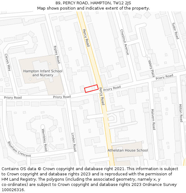 89, PERCY ROAD, HAMPTON, TW12 2JS: Location map and indicative extent of plot