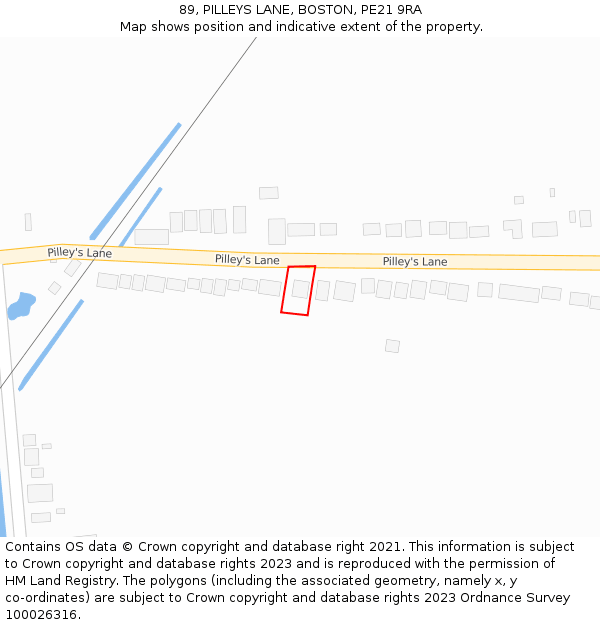 89, PILLEYS LANE, BOSTON, PE21 9RA: Location map and indicative extent of plot