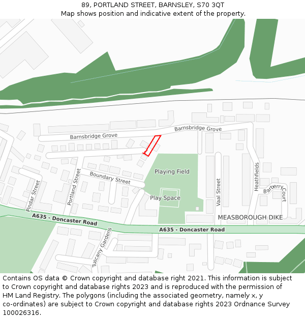 89, PORTLAND STREET, BARNSLEY, S70 3QT: Location map and indicative extent of plot