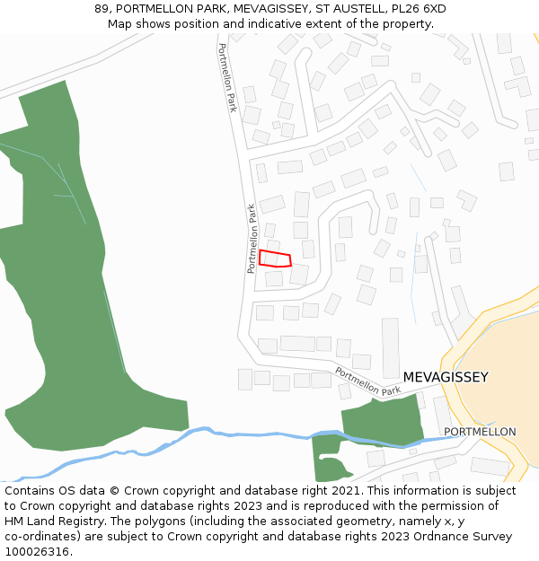 89, PORTMELLON PARK, MEVAGISSEY, ST AUSTELL, PL26 6XD: Location map and indicative extent of plot