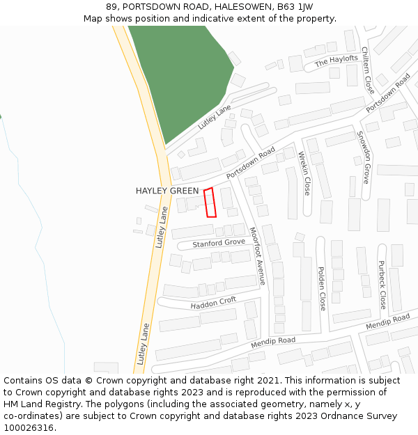 89, PORTSDOWN ROAD, HALESOWEN, B63 1JW: Location map and indicative extent of plot
