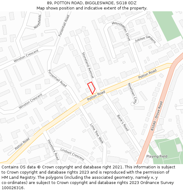 89, POTTON ROAD, BIGGLESWADE, SG18 0DZ: Location map and indicative extent of plot
