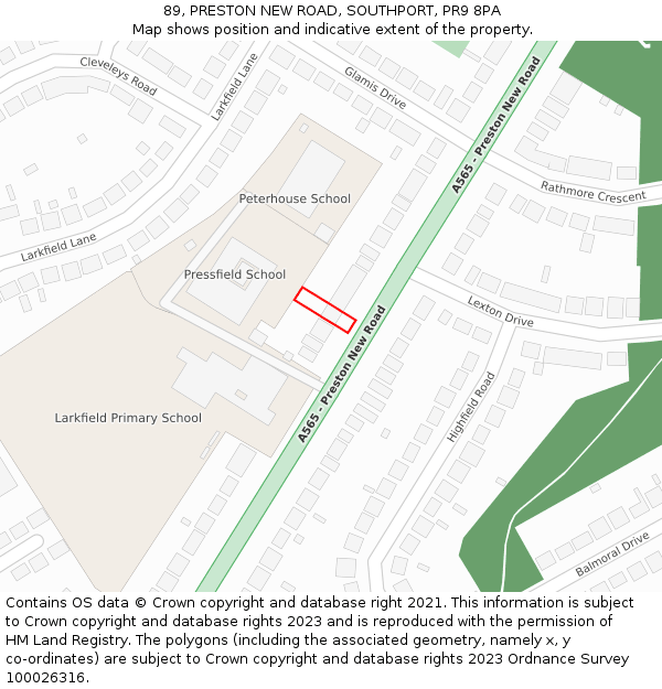 89, PRESTON NEW ROAD, SOUTHPORT, PR9 8PA: Location map and indicative extent of plot