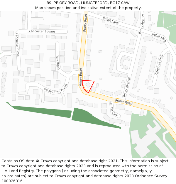 89, PRIORY ROAD, HUNGERFORD, RG17 0AW: Location map and indicative extent of plot
