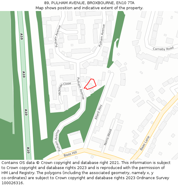 89, PULHAM AVENUE, BROXBOURNE, EN10 7TA: Location map and indicative extent of plot