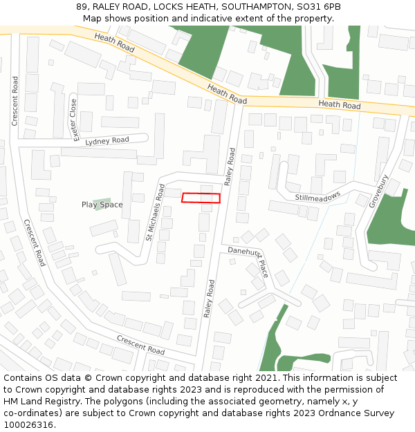 89, RALEY ROAD, LOCKS HEATH, SOUTHAMPTON, SO31 6PB: Location map and indicative extent of plot