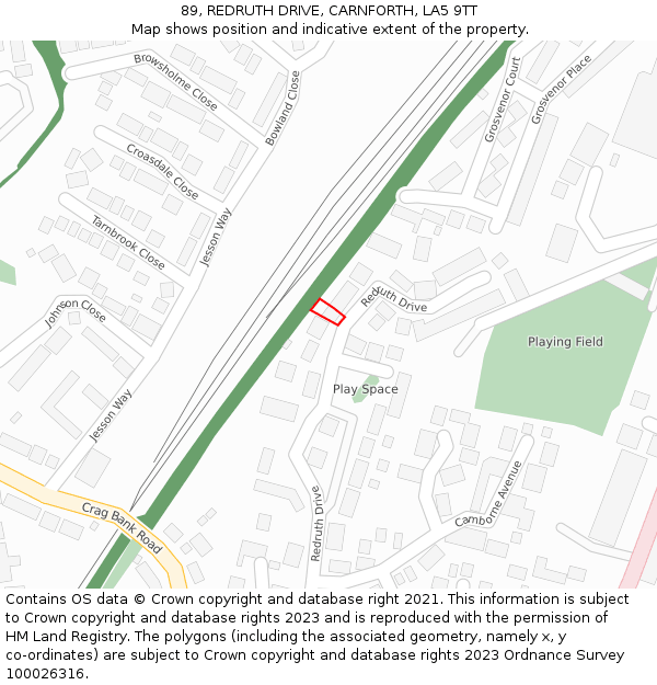 89, REDRUTH DRIVE, CARNFORTH, LA5 9TT: Location map and indicative extent of plot