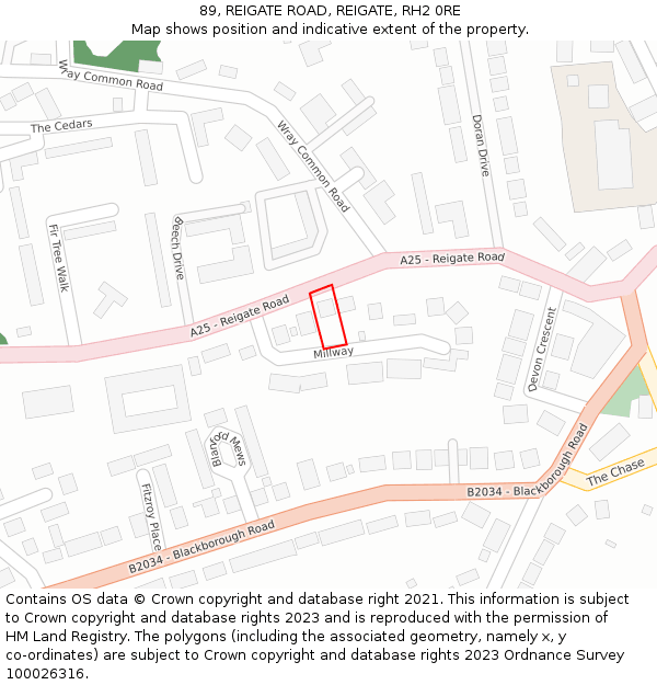 89, REIGATE ROAD, REIGATE, RH2 0RE: Location map and indicative extent of plot