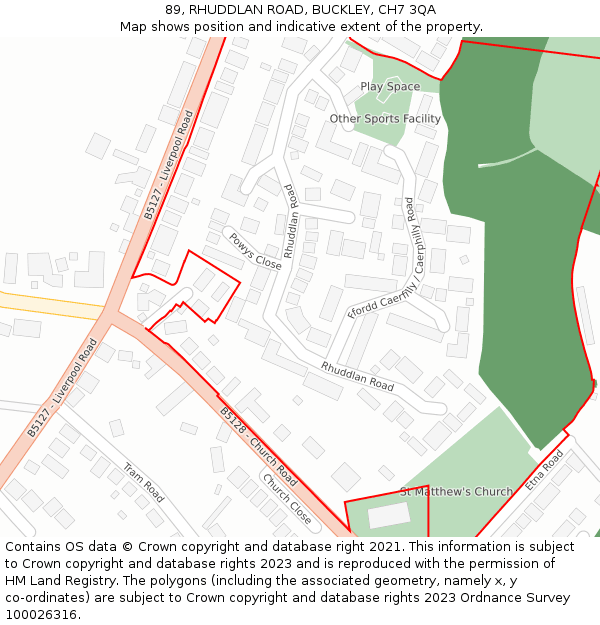 89, RHUDDLAN ROAD, BUCKLEY, CH7 3QA: Location map and indicative extent of plot