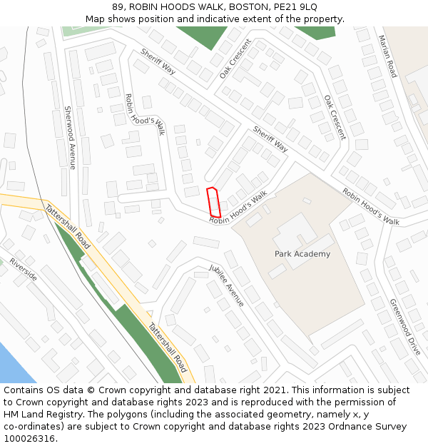 89, ROBIN HOODS WALK, BOSTON, PE21 9LQ: Location map and indicative extent of plot