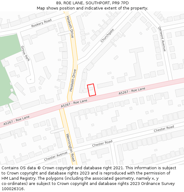 89, ROE LANE, SOUTHPORT, PR9 7PD: Location map and indicative extent of plot