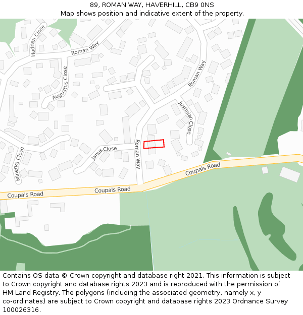 89, ROMAN WAY, HAVERHILL, CB9 0NS: Location map and indicative extent of plot