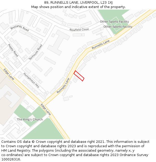 89, RUNNELLS LANE, LIVERPOOL, L23 1XJ: Location map and indicative extent of plot