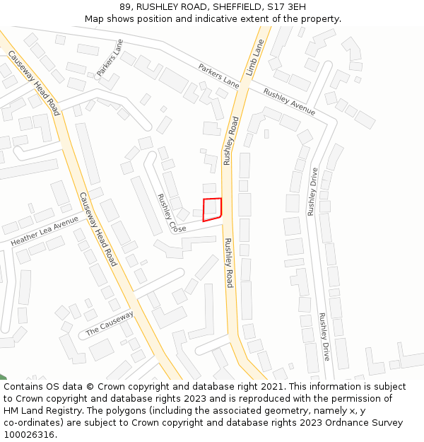 89, RUSHLEY ROAD, SHEFFIELD, S17 3EH: Location map and indicative extent of plot