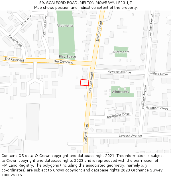 89, SCALFORD ROAD, MELTON MOWBRAY, LE13 1JZ: Location map and indicative extent of plot