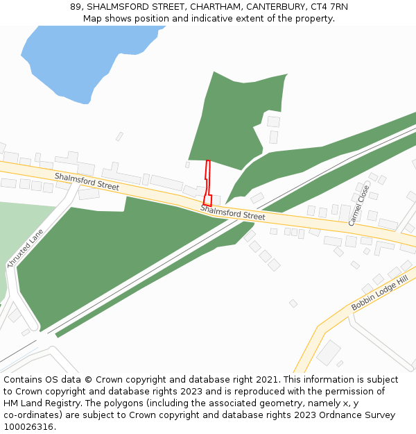 89, SHALMSFORD STREET, CHARTHAM, CANTERBURY, CT4 7RN: Location map and indicative extent of plot