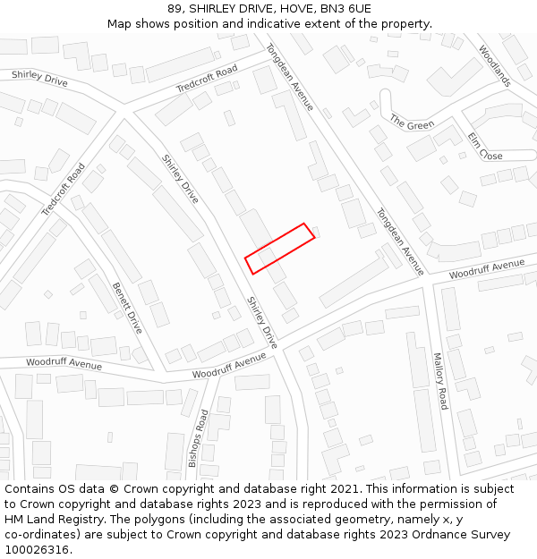 89, SHIRLEY DRIVE, HOVE, BN3 6UE: Location map and indicative extent of plot