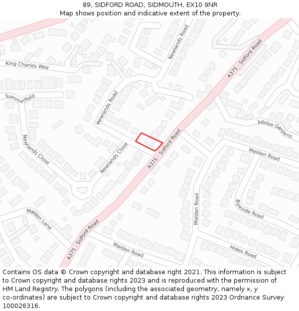 89, SIDFORD ROAD, SIDMOUTH, EX10 9NR: Location map and indicative extent of plot