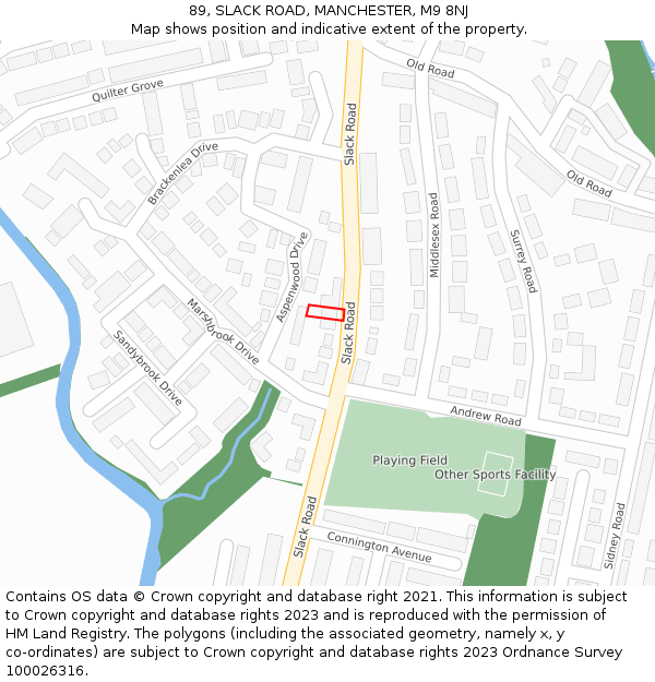 89, SLACK ROAD, MANCHESTER, M9 8NJ: Location map and indicative extent of plot