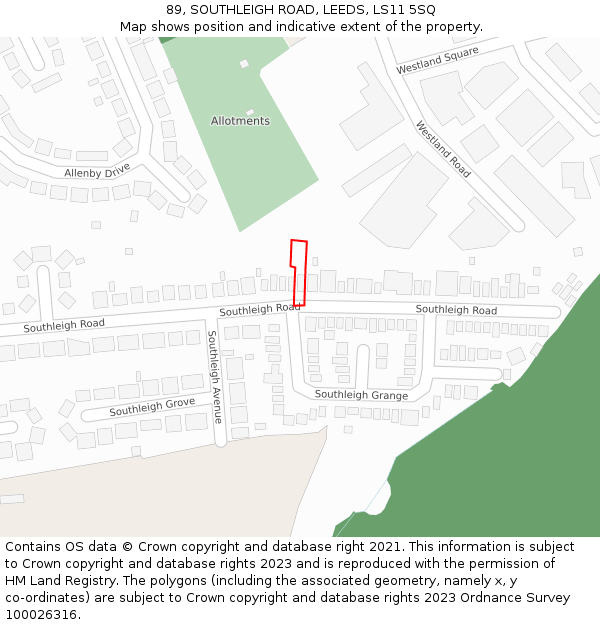 89, SOUTHLEIGH ROAD, LEEDS, LS11 5SQ: Location map and indicative extent of plot