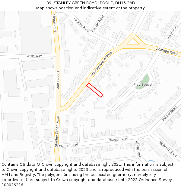 89, STANLEY GREEN ROAD, POOLE, BH15 3AD: Location map and indicative extent of plot