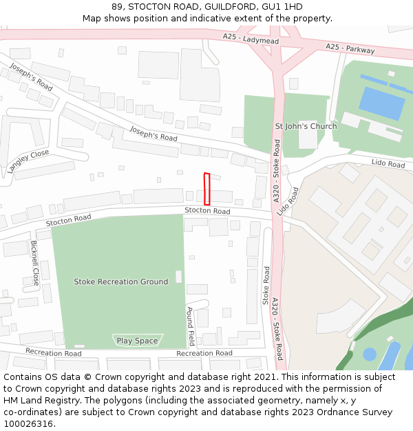 89, STOCTON ROAD, GUILDFORD, GU1 1HD: Location map and indicative extent of plot