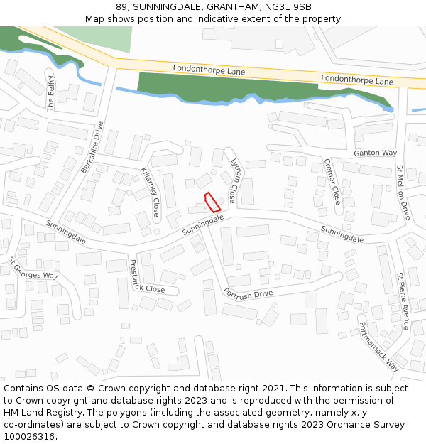 89, SUNNINGDALE, GRANTHAM, NG31 9SB: Location map and indicative extent of plot