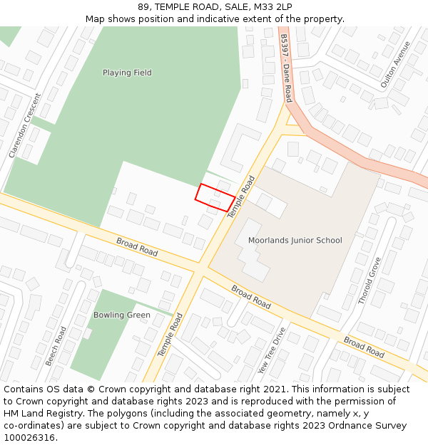 89, TEMPLE ROAD, SALE, M33 2LP: Location map and indicative extent of plot