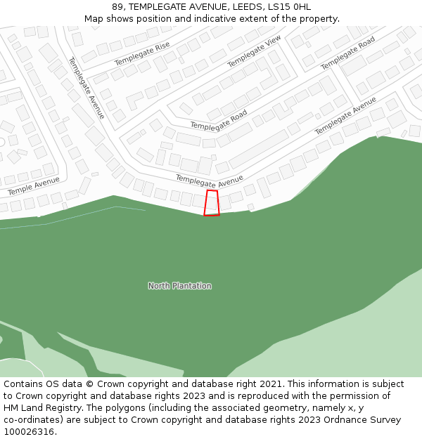 89, TEMPLEGATE AVENUE, LEEDS, LS15 0HL: Location map and indicative extent of plot