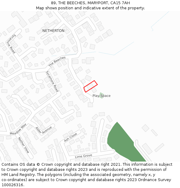 89, THE BEECHES, MARYPORT, CA15 7AH: Location map and indicative extent of plot
