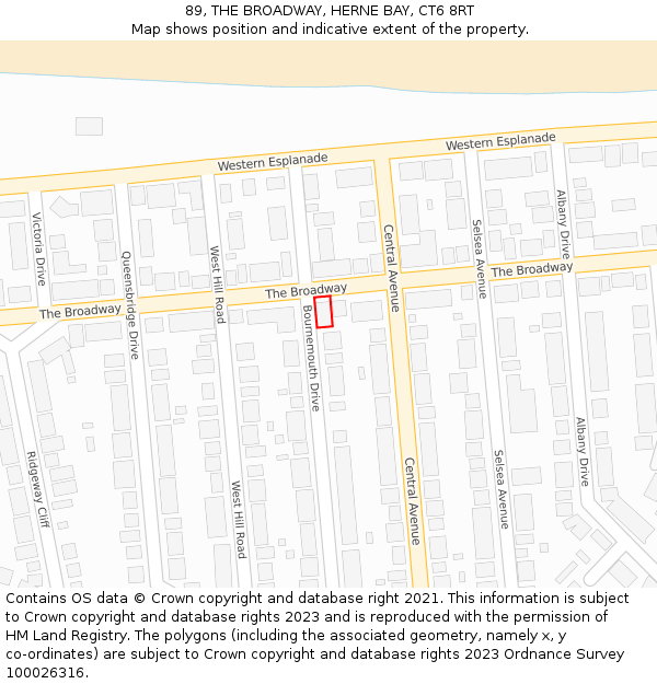 89, THE BROADWAY, HERNE BAY, CT6 8RT: Location map and indicative extent of plot