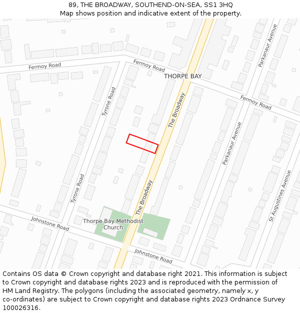 89, THE BROADWAY, SOUTHEND-ON-SEA, SS1 3HQ: Location map and indicative extent of plot