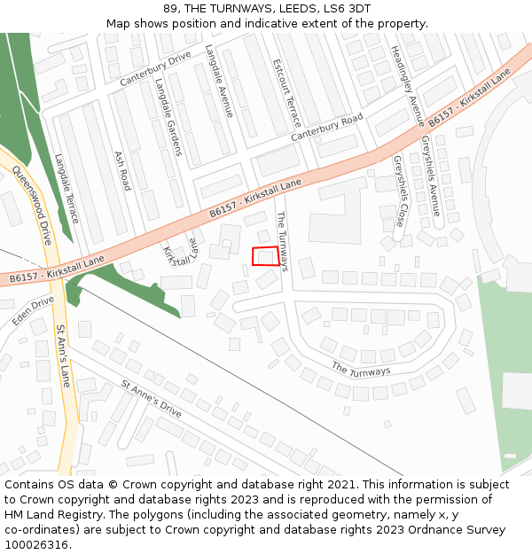 89, THE TURNWAYS, LEEDS, LS6 3DT: Location map and indicative extent of plot