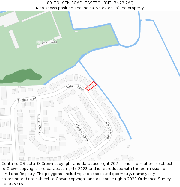 89, TOLKIEN ROAD, EASTBOURNE, BN23 7AQ: Location map and indicative extent of plot
