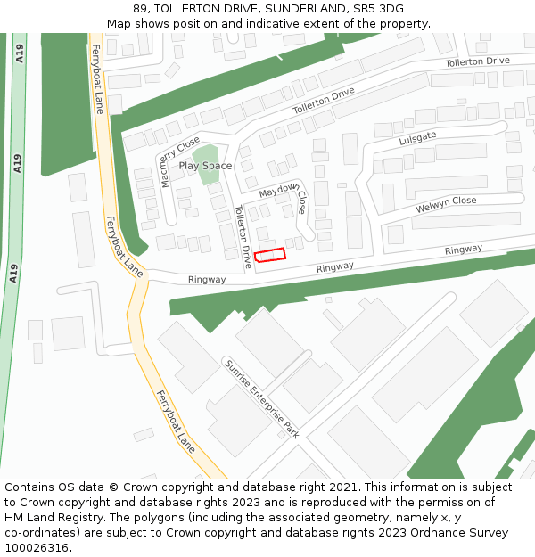 89, TOLLERTON DRIVE, SUNDERLAND, SR5 3DG: Location map and indicative extent of plot