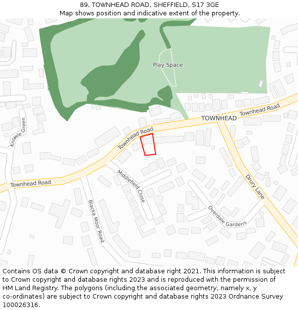 89, TOWNHEAD ROAD, SHEFFIELD, S17 3GE: Location map and indicative extent of plot
