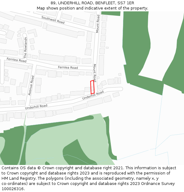89, UNDERHILL ROAD, BENFLEET, SS7 1ER: Location map and indicative extent of plot
