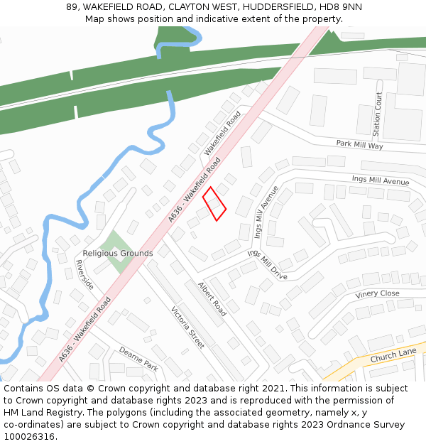 89, WAKEFIELD ROAD, CLAYTON WEST, HUDDERSFIELD, HD8 9NN: Location map and indicative extent of plot