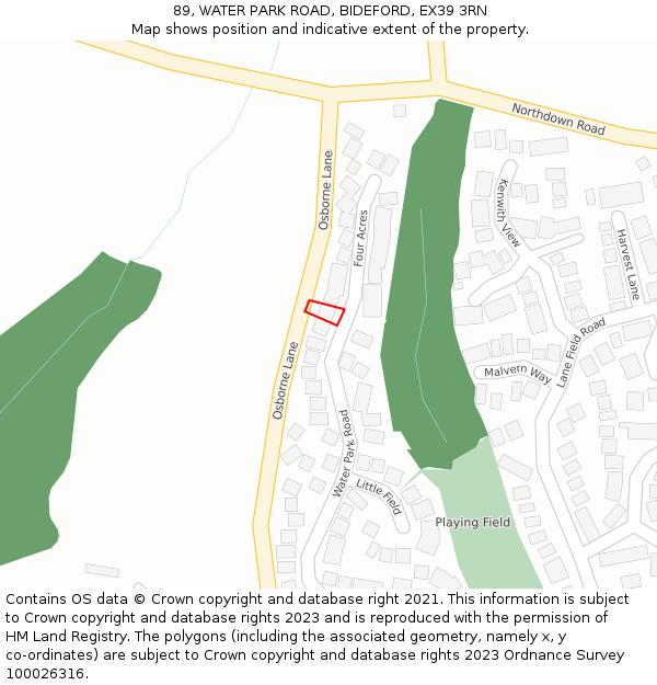 89, WATER PARK ROAD, BIDEFORD, EX39 3RN: Location map and indicative extent of plot