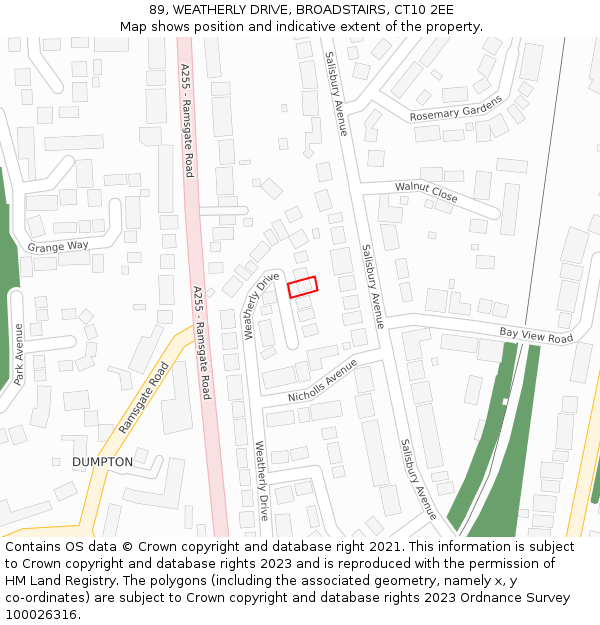 89, WEATHERLY DRIVE, BROADSTAIRS, CT10 2EE: Location map and indicative extent of plot