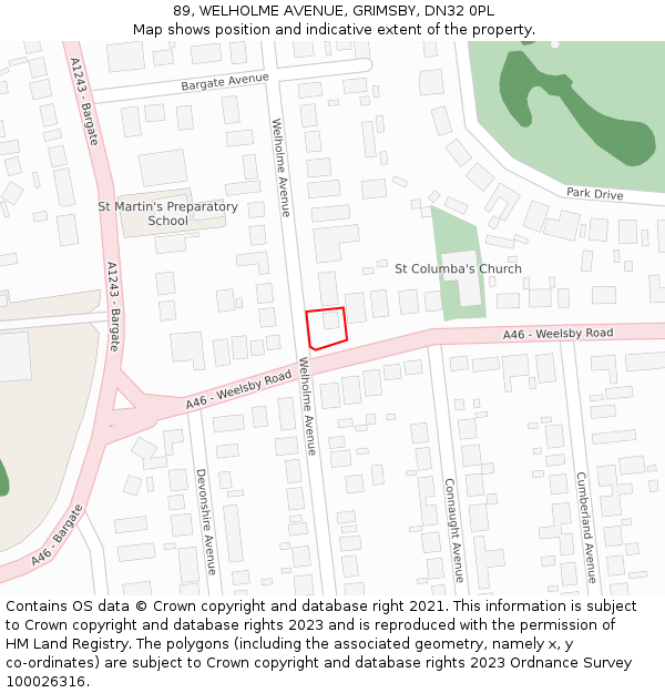 89, WELHOLME AVENUE, GRIMSBY, DN32 0PL: Location map and indicative extent of plot